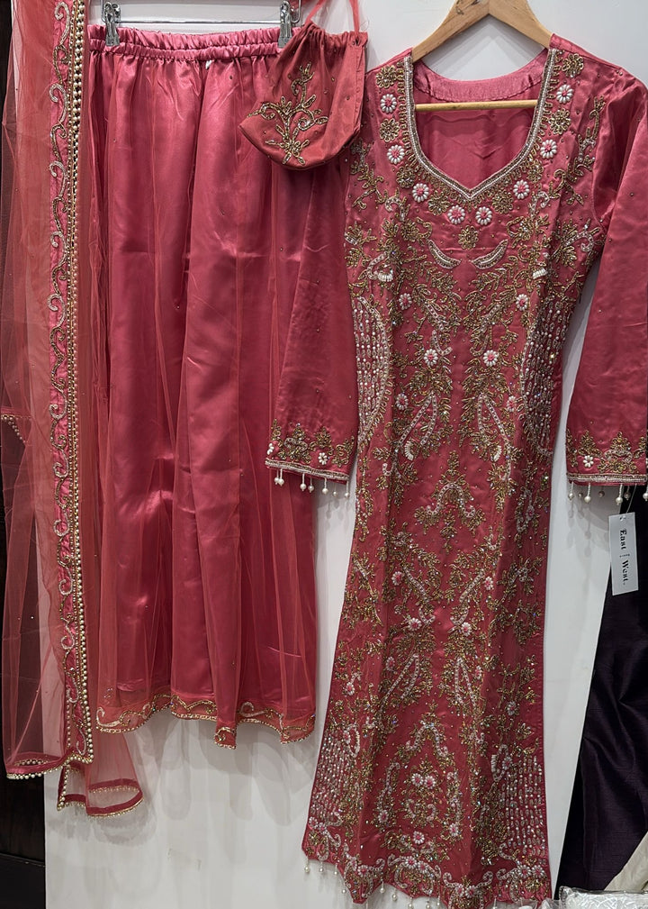 0173B- PINK EMBROIDERED SHARARA SUIT