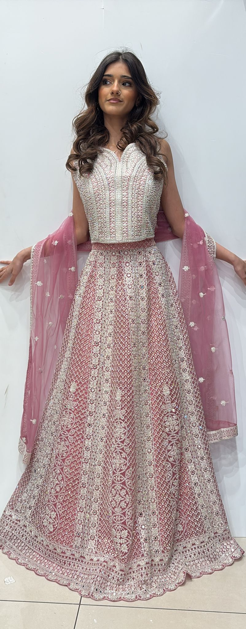 PINK EMBROIDERED NET LENGHA CHOLI 0211A