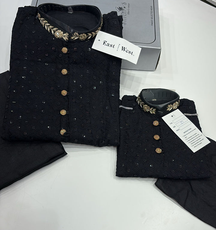 CK726 - Black Chikankari Set for Boys and Men