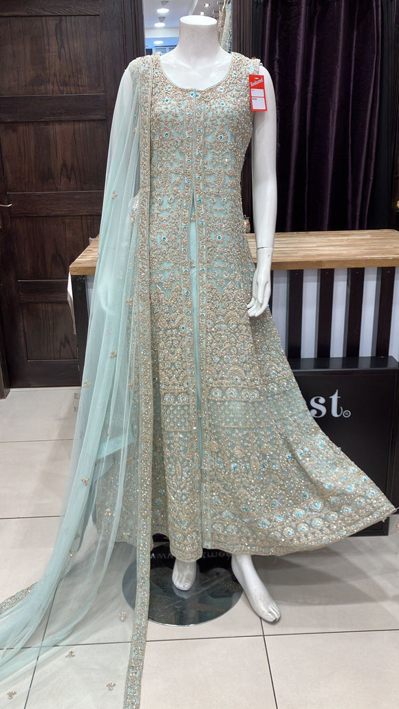HEAVY EMBROIDERED NET LONG DRESS 3076C