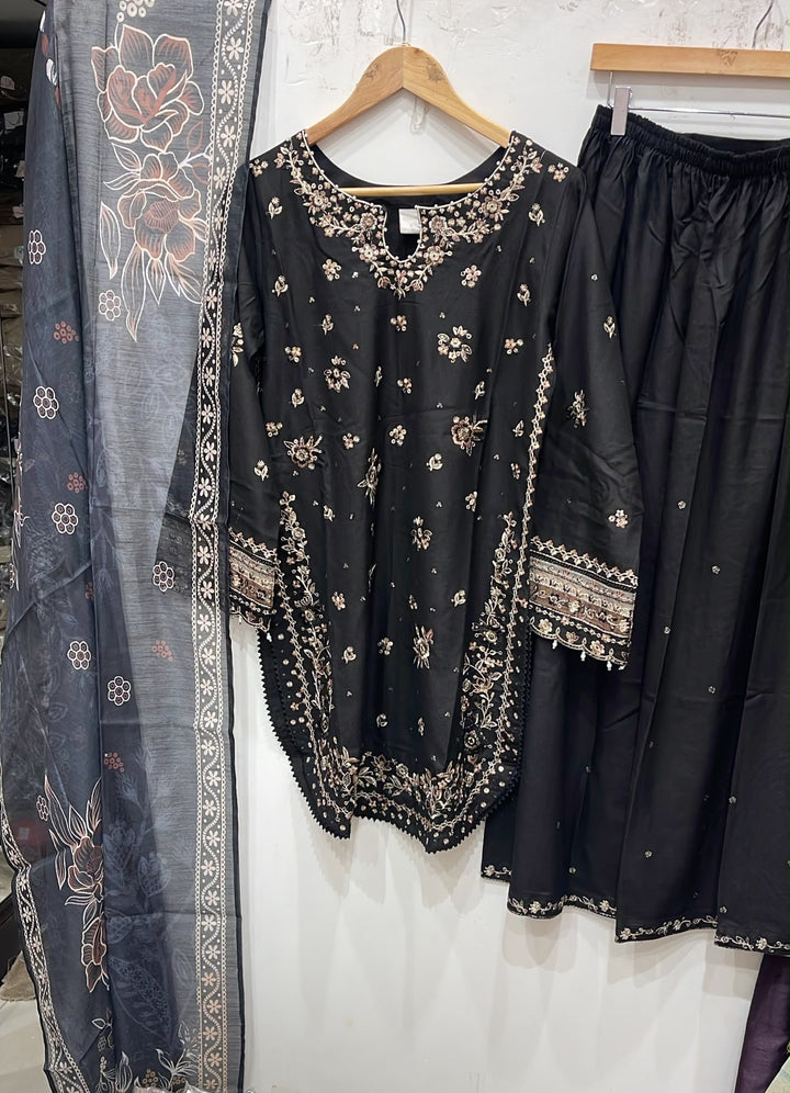 1135A Black Embroidered Marina Suit - East meets west clothing 