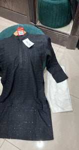 BLACK COTTON CHIKANKARI MEN SUIT CM353