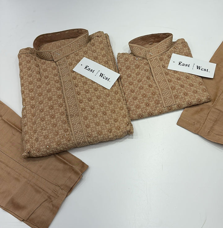 CK708 - Beige Gold Chikankari Set for Boys and Men