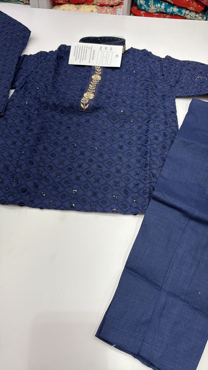 CK723 - Blue Chikankari Set for Boys and Men