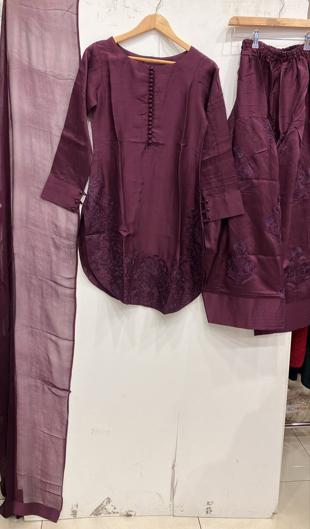 1113B - Purple Embroidered Viscose Farshi Shalwar 3 Piece suit