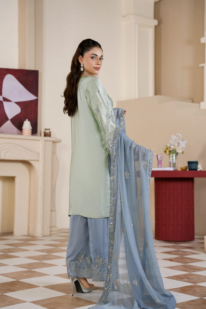 333G - Embroidered Shamoz Silk 3 Piece Suit - East meets west clothing 