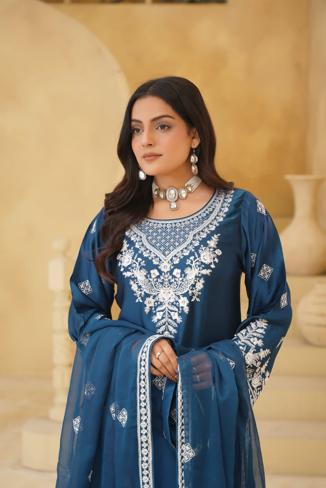AG20C - AGHA NOOR EMBROIDERED SILK 3 PIECE SUIT