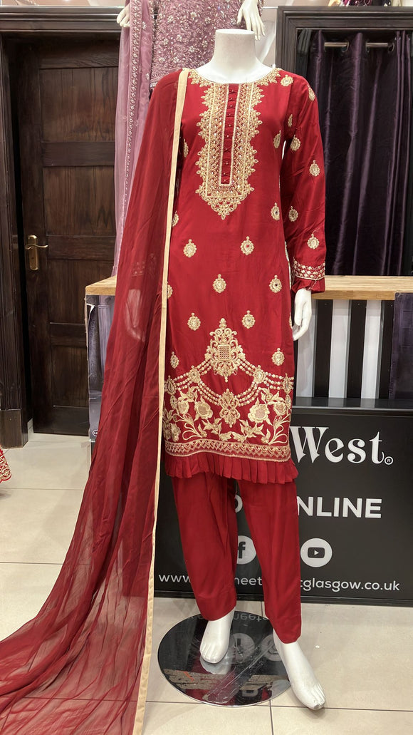 Embroidered cotton silk 3 piece suit 52B