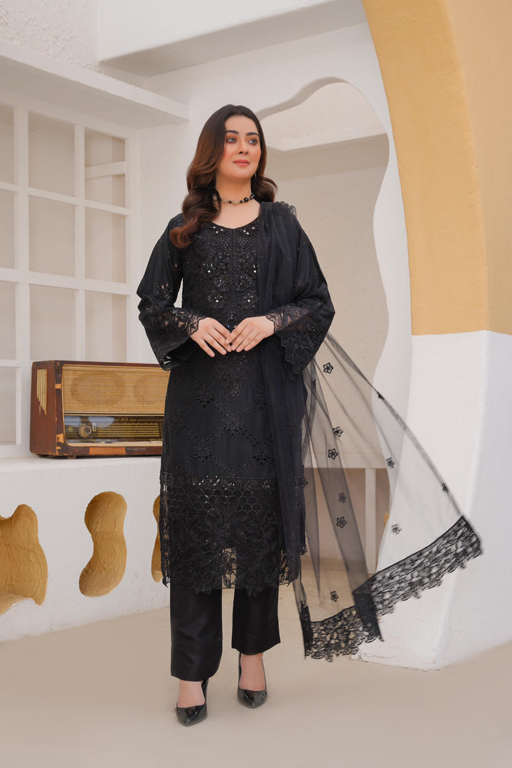 74D - Maria b inspired Black Embroidered Linen suit