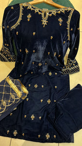 NV45- Embroidered Velvet 3 Piece Suit with Chiffon Dupatta