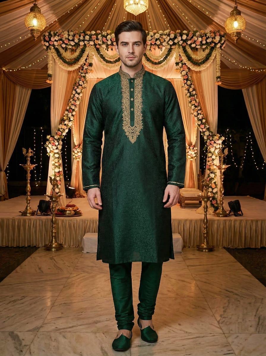 CM361G - MEN’S GREEN HAND EMBROIDERED SET