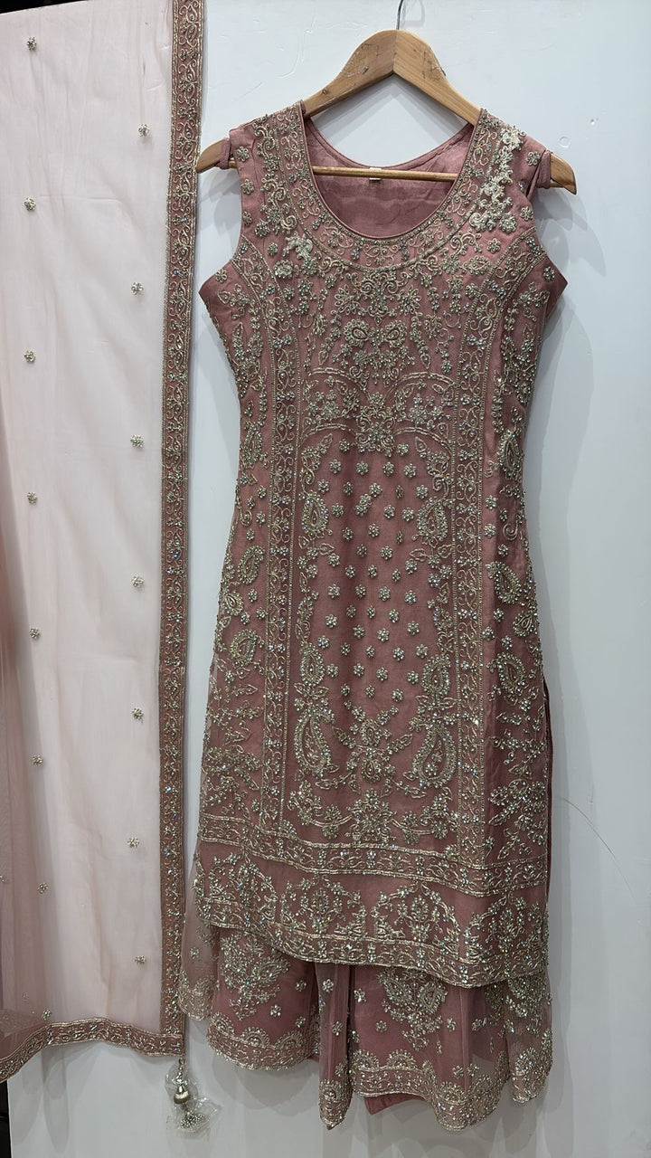 7001C- PINK EMBROIDERED & EMBELLISHED SHARARA SUIT