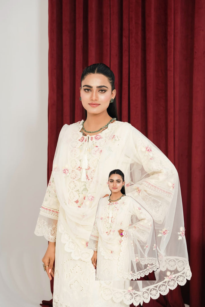 1163B - Ivory Embroidered Linen 3 Piece suit