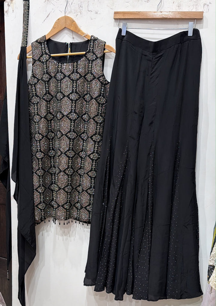 3116A Girls’ Black Hand Embroidered Georgette Sharara dress with choker Dupatta