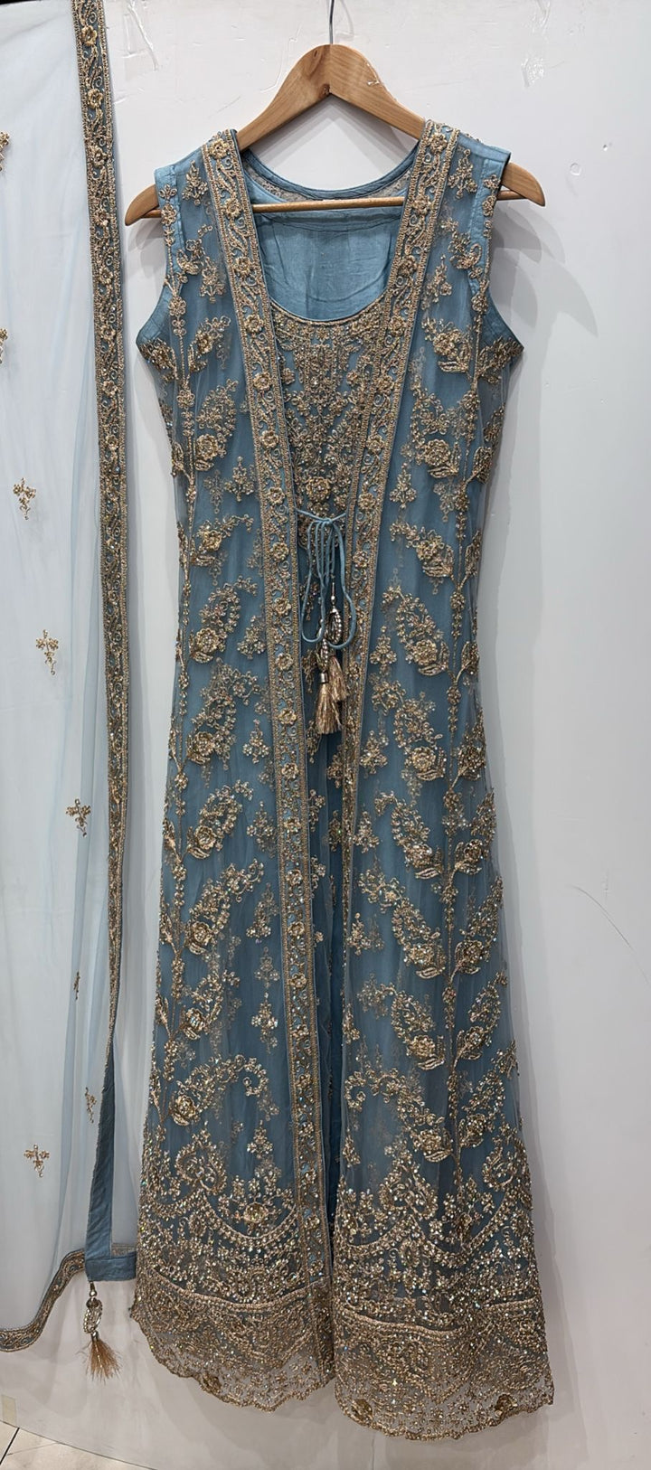 7011A- Embroidered & Embellished net long dress