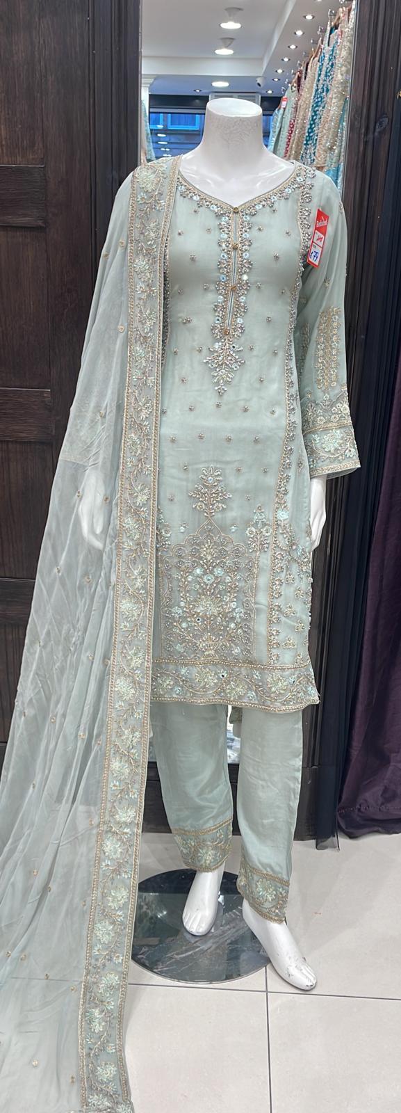 EMBROIDERED CHIFFON 3 PIECE SUIT 484A