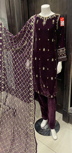 PLUM EMBROIDERED VELVET 3 PIECE SUIT NV45d