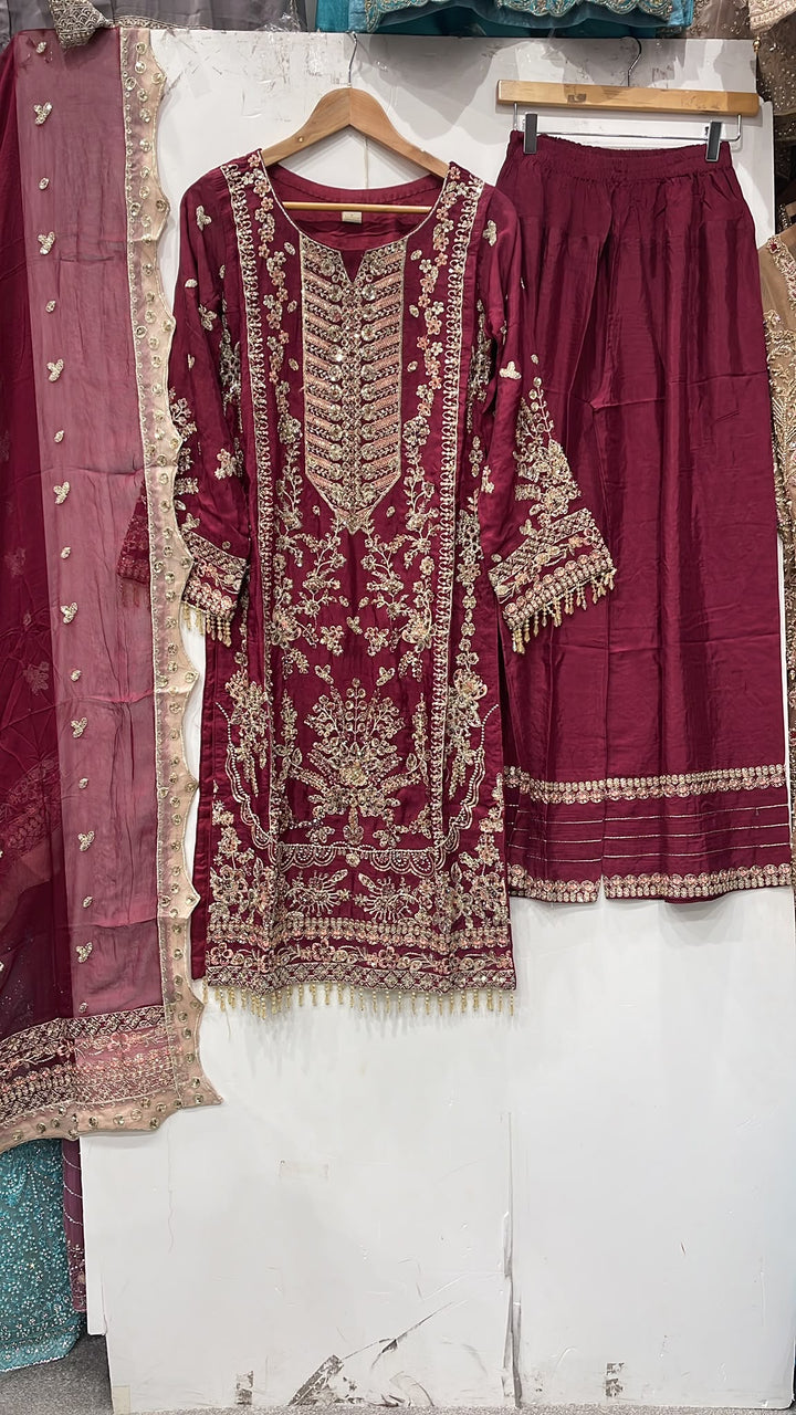 1987A Embroidered Silk Hand Work 3-Piece Suit