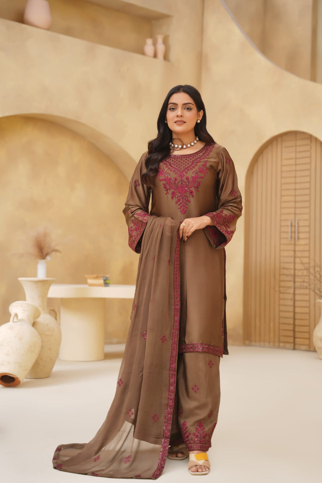 AG20B - AGHA NOOR EMBROIDERED SILK 3 PIECE SUIT