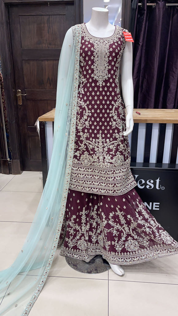 HEAVY EMBROIDERED NET SHARARA SUIT 164B