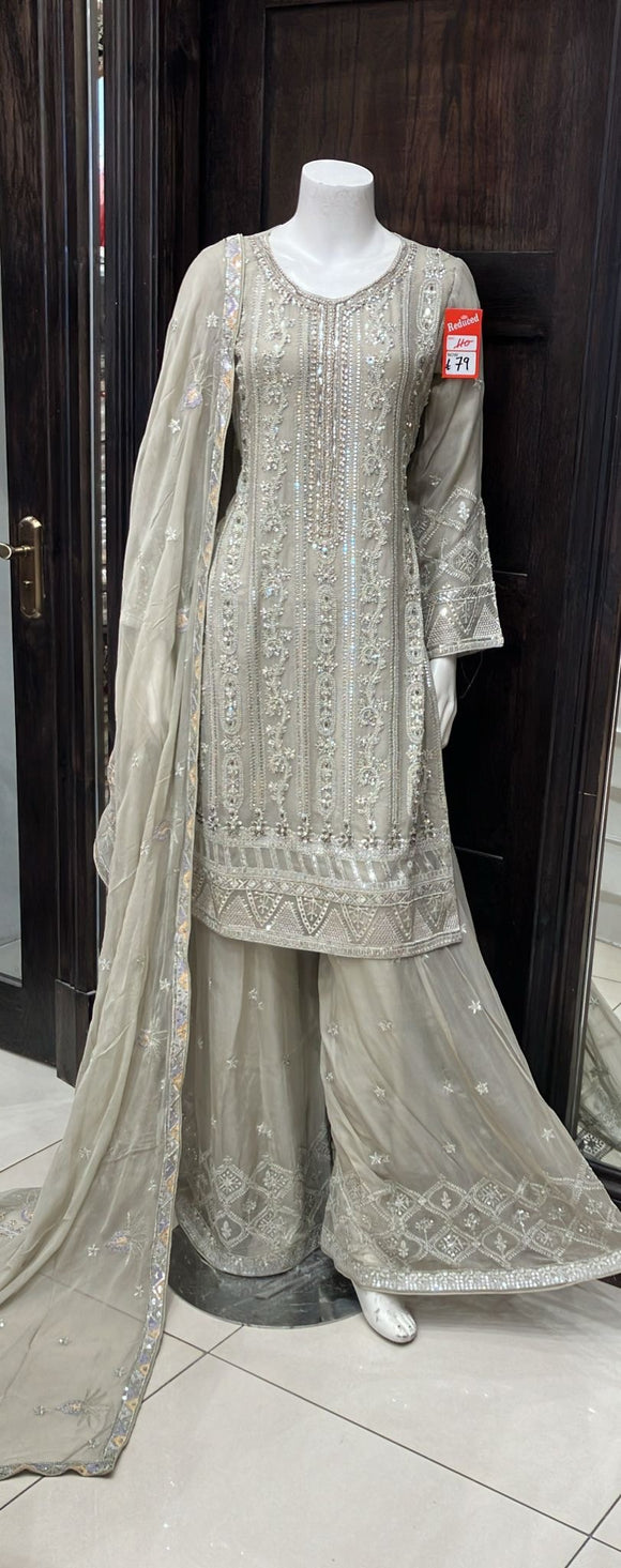 CHIFFON EMBROIDERED 3 PIECE SUIT 241A
