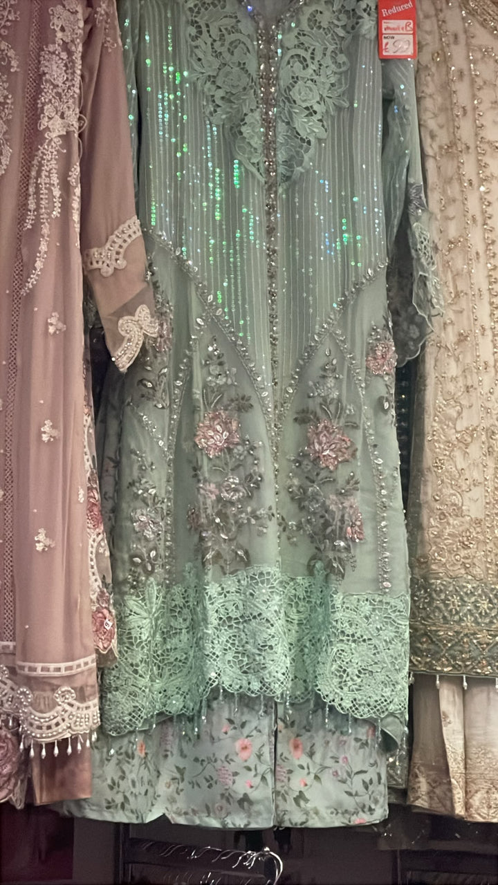 ZC2898D - Mint Green Maria B Inspired Embroidered Chiffon 3-Piece Suit