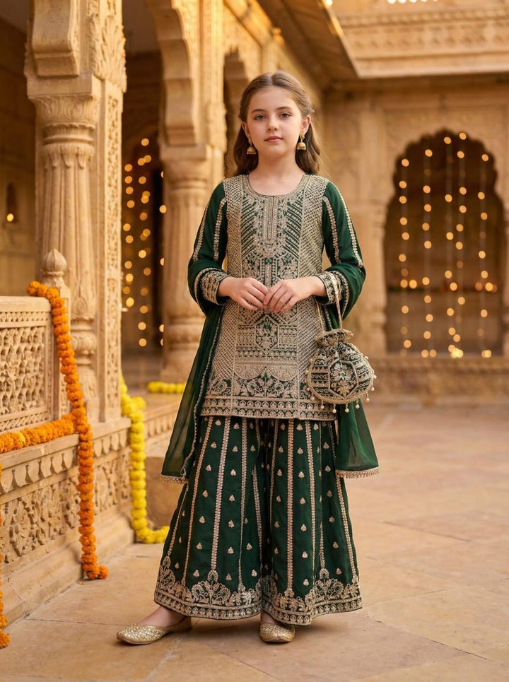 K325b - GIRLS EMBROIDERED SHARARA DRESS
