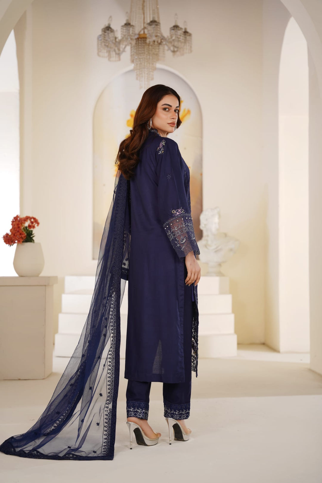 1165D - Blue Embroidered Linen 3 Piece suit