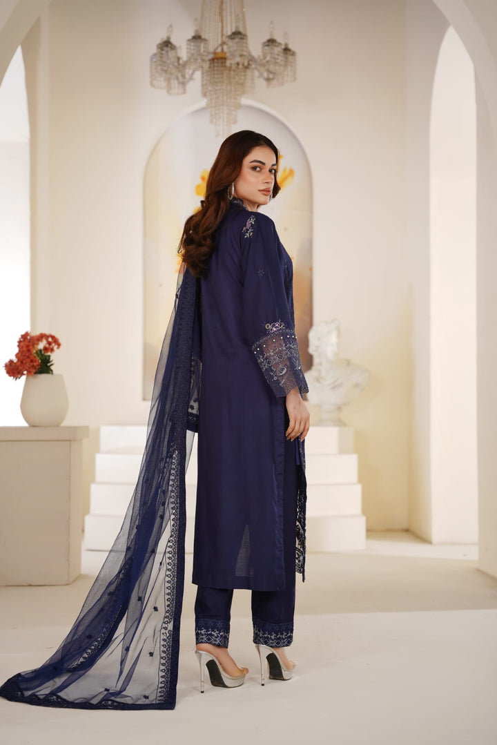 1165D - Blue Embroidered Linen 3 Piece suit