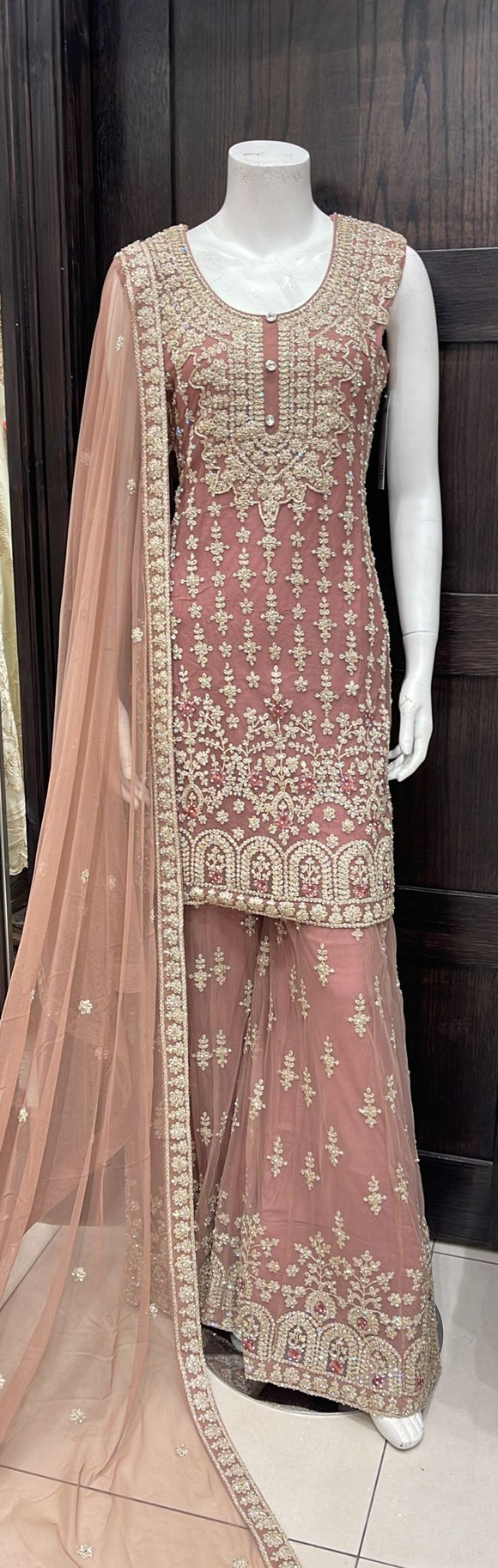 HEAVILY EMBROIDERED NET SHARARA SUIT 172C