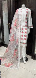 EMBROIDERED CHIKANKARI COTTON 3 PIECE SUIT 148A