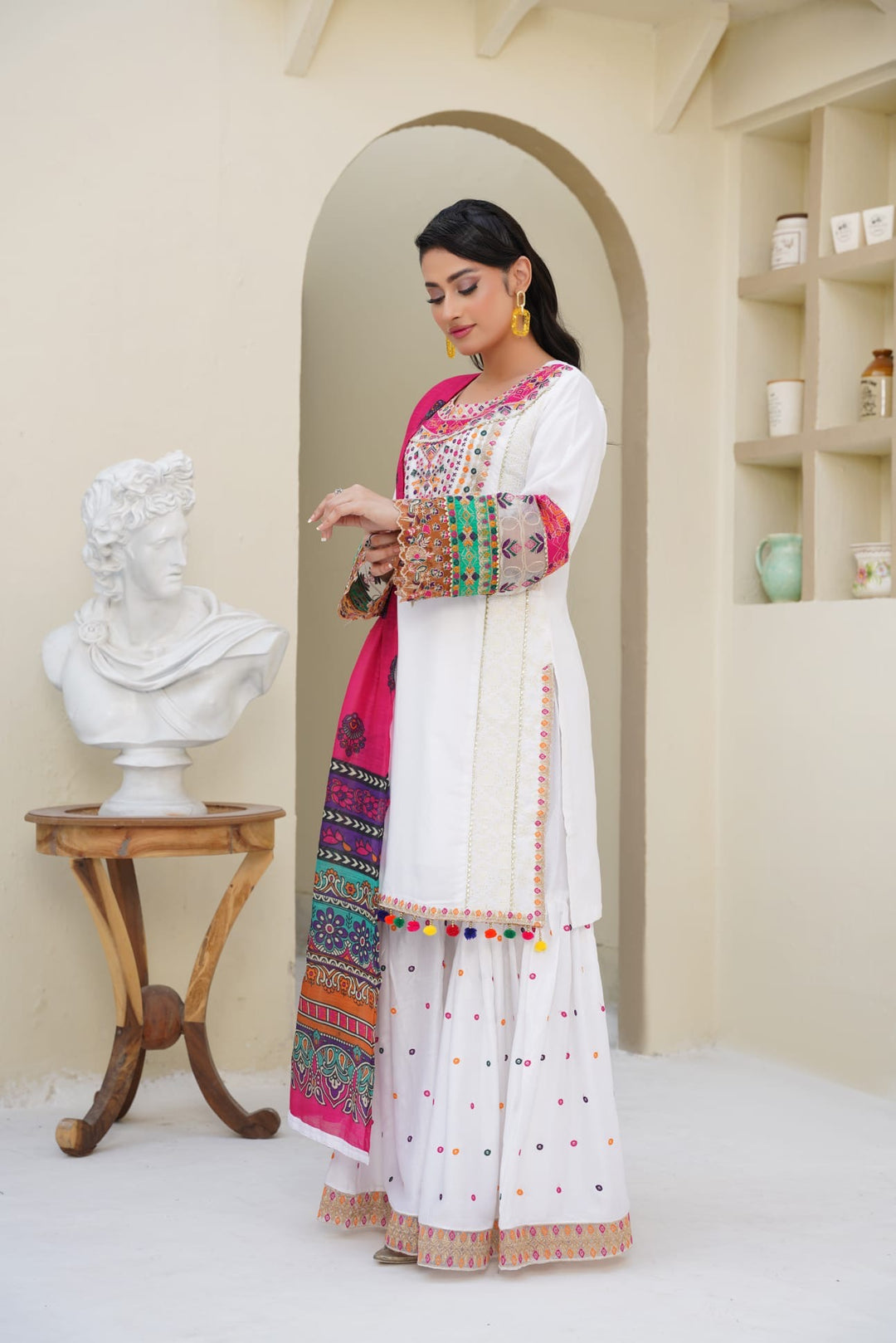 1169B -Embroidered Linen Cotton 3 Piece Gharara suit