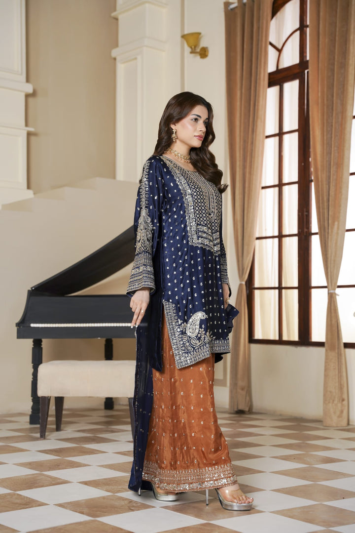 333D - Embroidered Shamoz Silk 3 Piece Suit