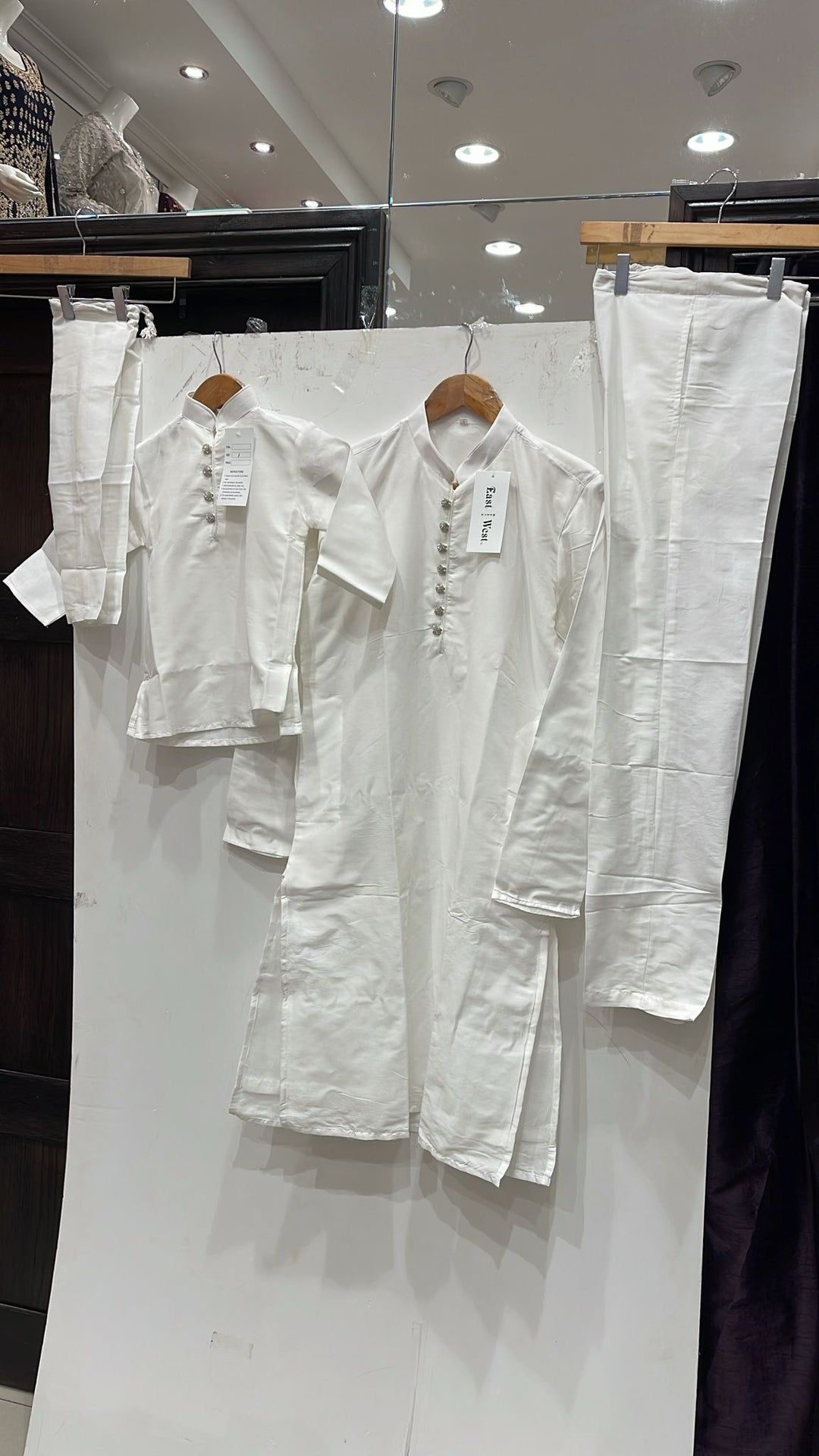 CK603A-  White cotton satin kameez set for Men and Boys