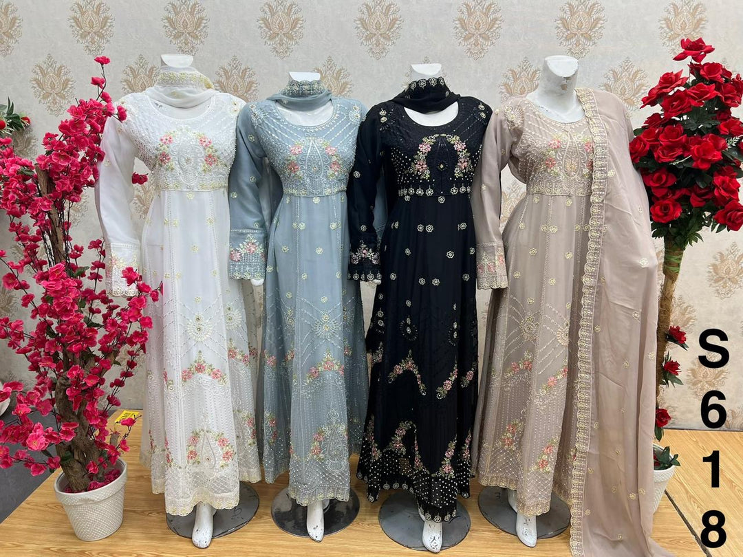 S618 EMBROIDERED CHIFFON 3 PIECE SUIT