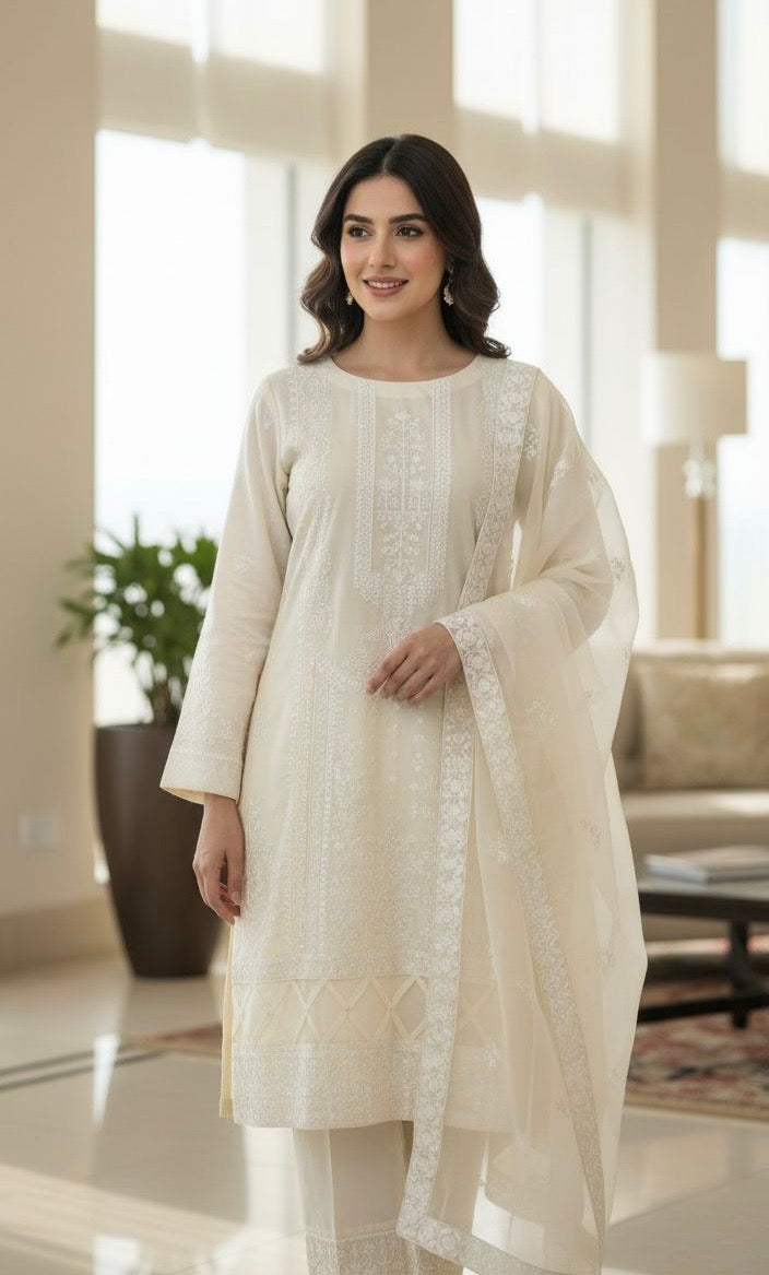 EMBROIDERED LINEN 3 PIECE SUIT 83C