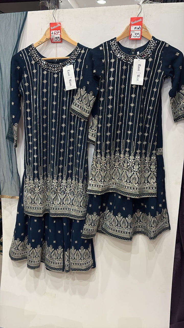 K621A- GIRLS EMBROIDERED SHARARA DRESS