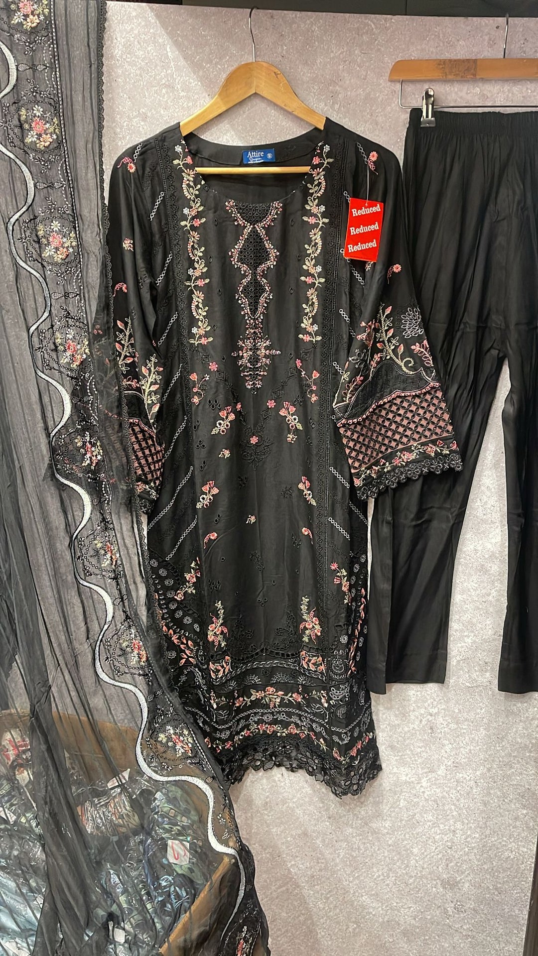 1144C - Black Embroidered Cotton 3 Piece suit