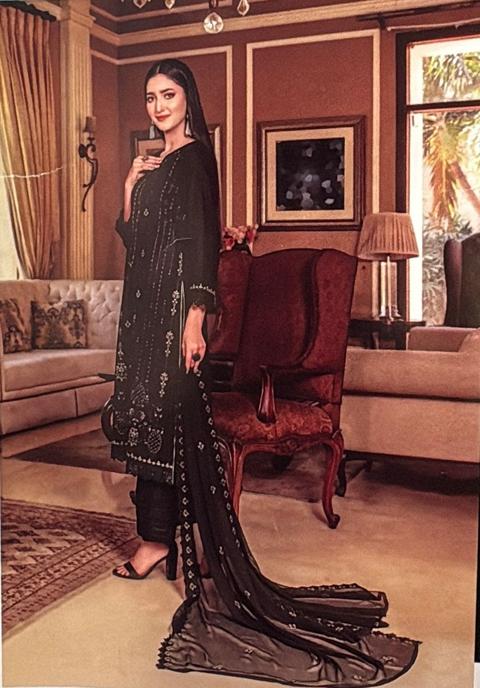 MHV01 - MAHVEEN BLACK EMBROIDERED 3 PIECE SUIT