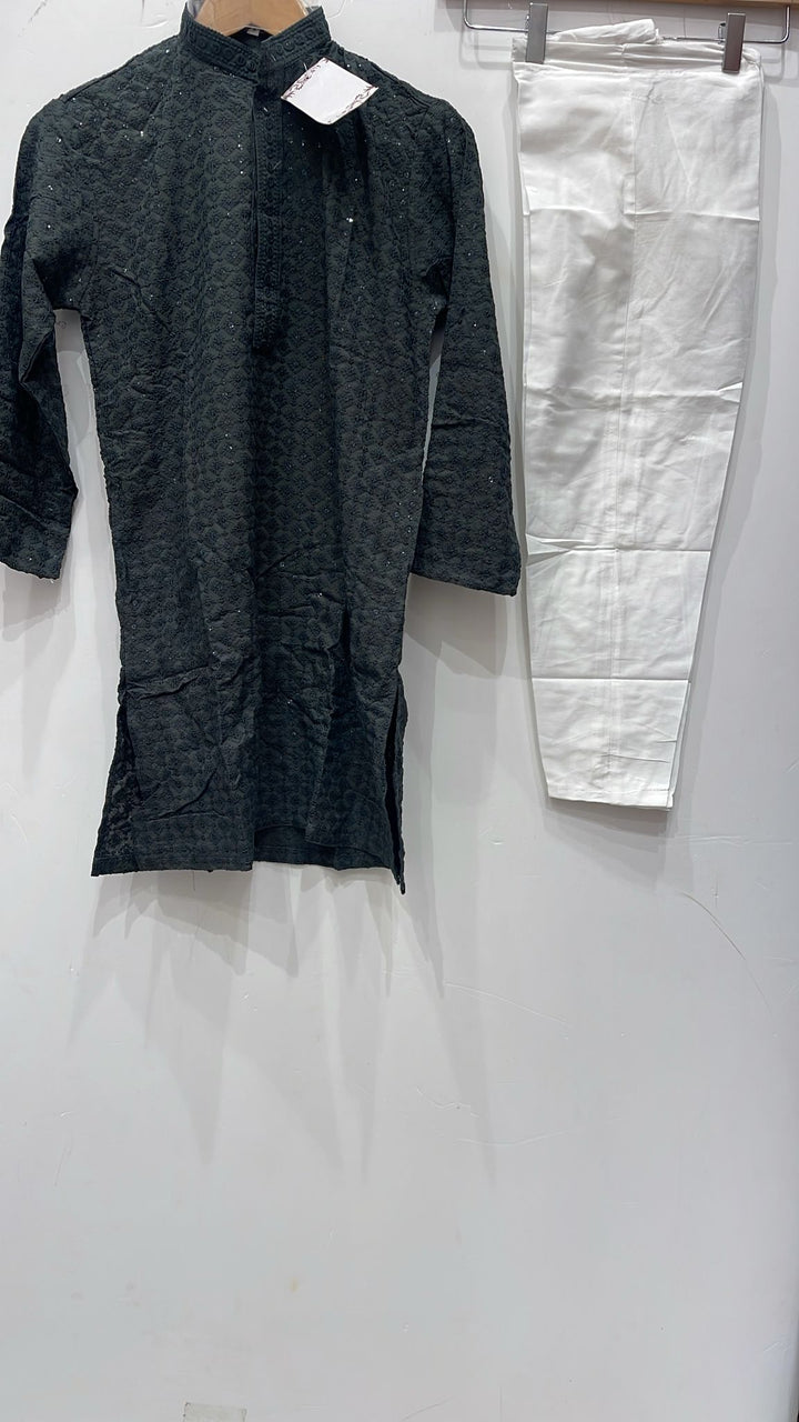 CMR25 BOYS DARK GREY CHIKANKARI 2PC SET