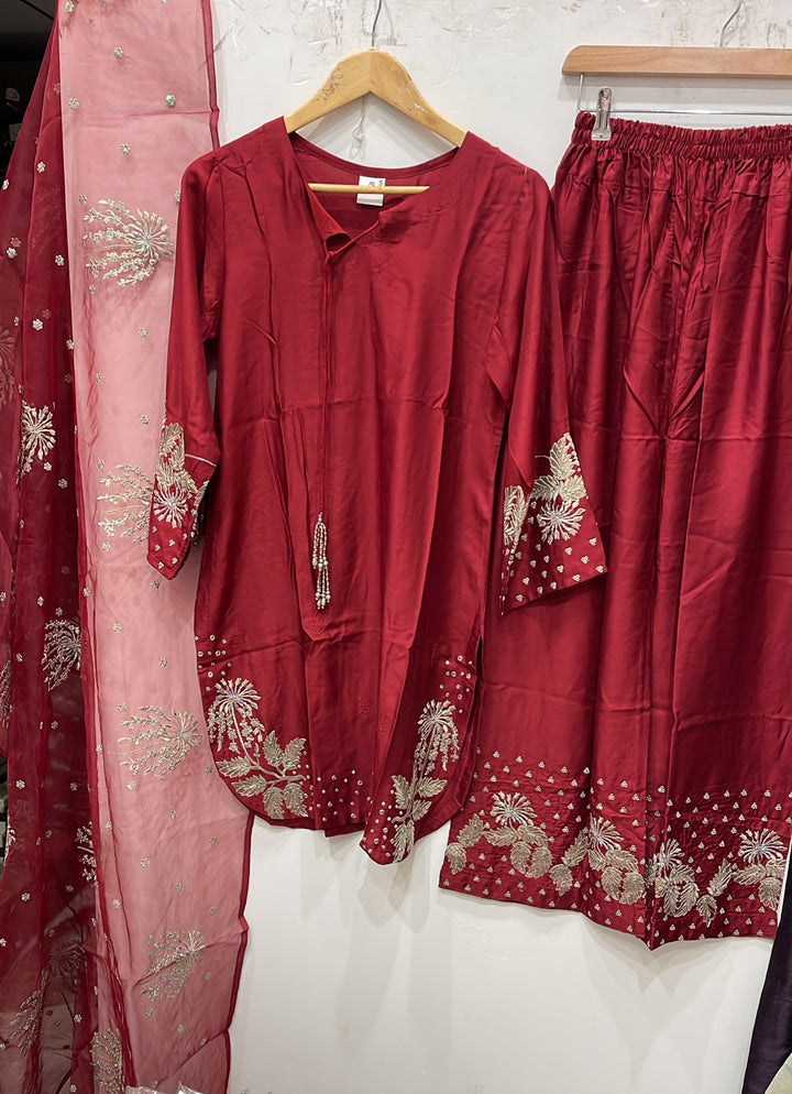 1179F - Red Embroidered Viscose 3 Piece suit