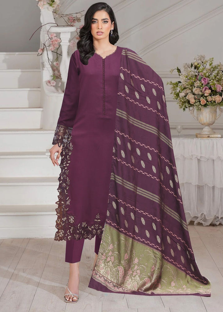 DL02- PURPLE DHANAK LINEN EMBROIDERED SUIT