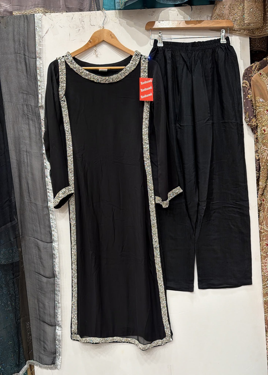 377B Black Embroidered Chiffon Hand Work 3-Piece Suit