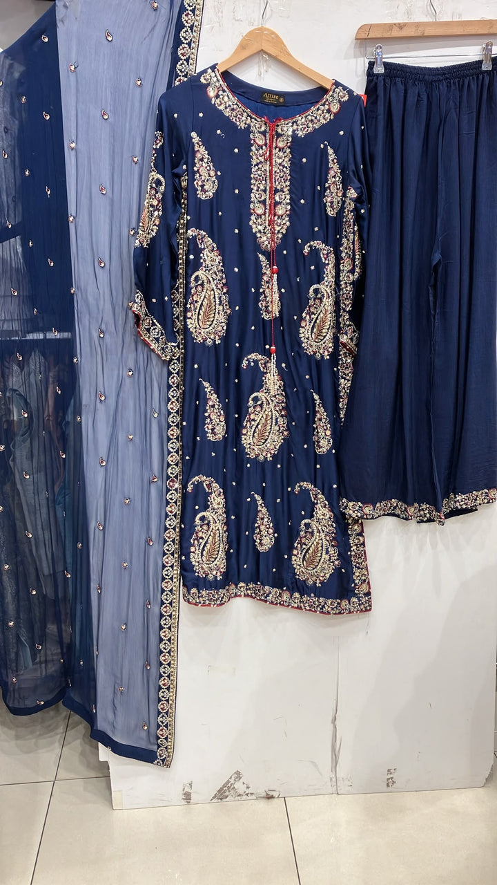 338B- Embroidered Shamoz Silk 3 Piece Suit