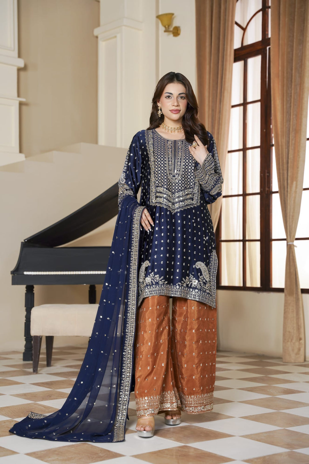 333D - Embroidered Shamoz Silk 3 Piece Suit