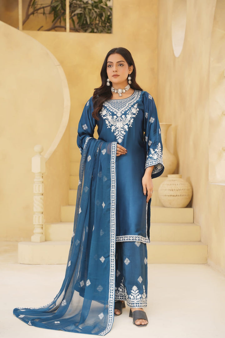 AG20C - AGHA NOOR EMBROIDERED SILK 3 PIECE SUIT