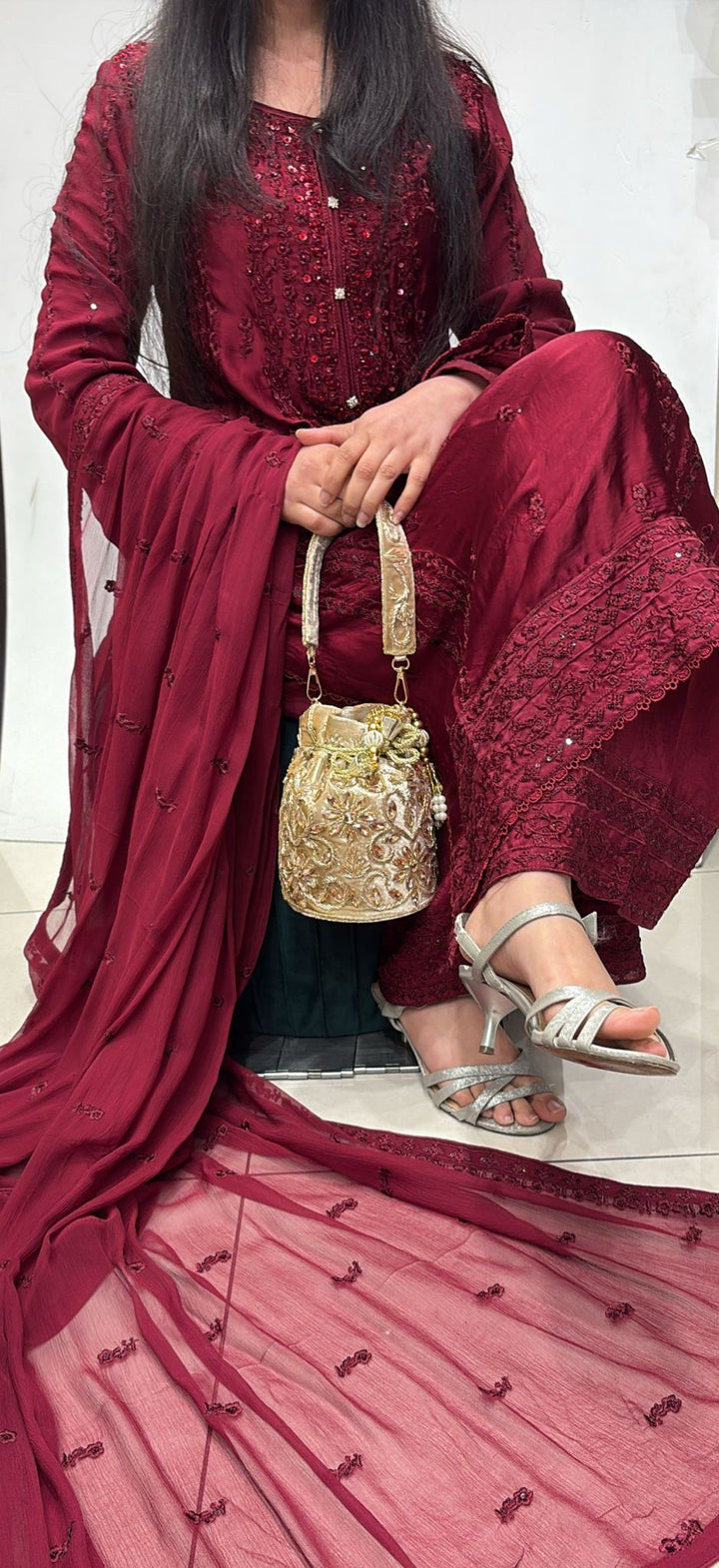 AG21b- EMBROIDERED SILK 3 PIECE SUIT