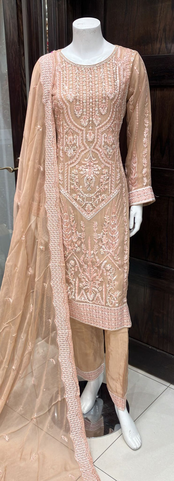 EMBROIDERED CHIFFON 3 PIECE SUIT 478E