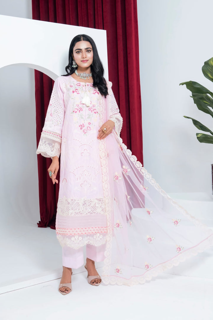 1163A - Pink Embroidered Linen 3 Piece suit