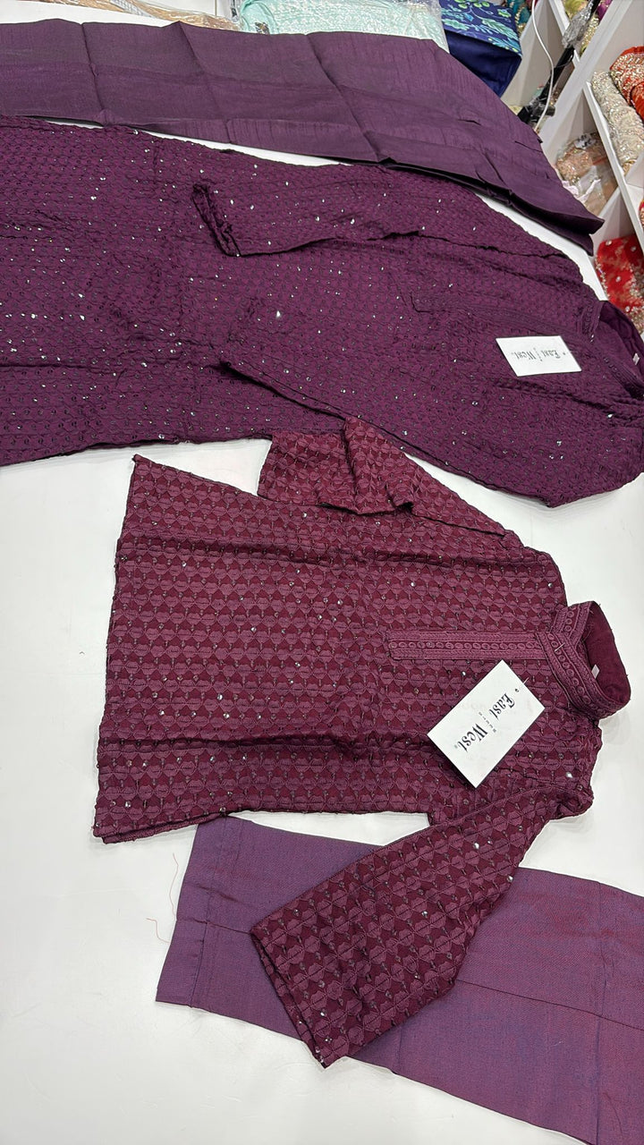 CK706 - Plum Cotton Chikankari Set for Boys and Men